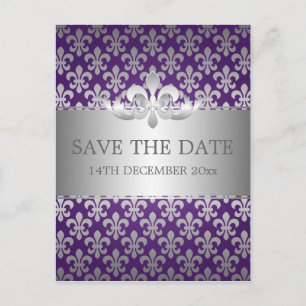 Elegant Save The Date Fleur De Lis Purple Announcement Postcard
