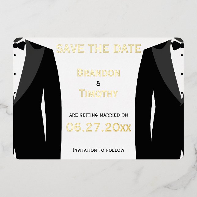 Elegant Save The Date Gay Wedding Real Gold Foil (Front)
