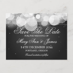 Elegant Save The Date Glow & Sparkle Black Announcement Postcard