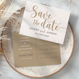 Elegant Save the Date Gold Calligraphy Script Postcard