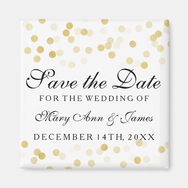 Elegant Save The Date Gold Foil Glitter Lights Magnet (Front)