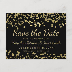 Elegant Save The Date Gold Foil Look Confetti Announcement Postcard