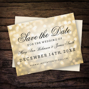 Elegant Save The Date Gold Glitter Lights Announcement Postcard