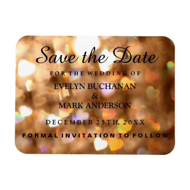 Elegant Save The Date Gold Glitter Lights Magnet (Horizontal)