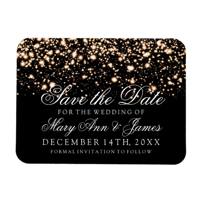 Elegant Save The Date Gold Midnight Glam Magnet (Horizontal)