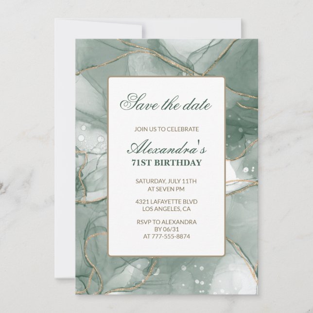 Elegant Save the date Green 71st birthday Invitation (Front)