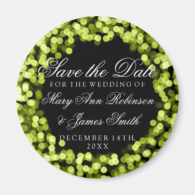 Elegant Save The Date Green Sparkly Lights Magnet (Front)