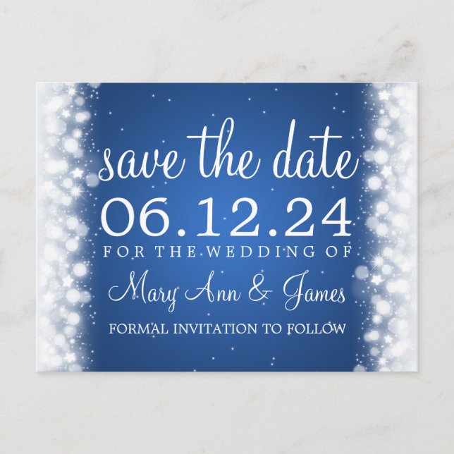 Elegant Save The Date Magic Sparkle Blue Announcement Postcard (Front)