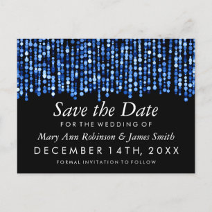 Elegant Save The Date Modern Blue Lights Announcement Postcard