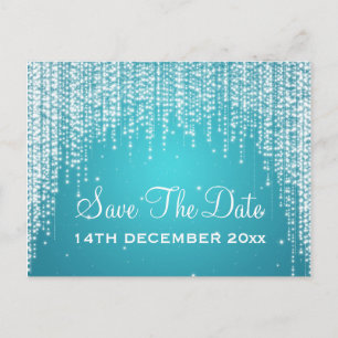 Elegant Save The Date Night Dazzle Blue Announcement Postcard