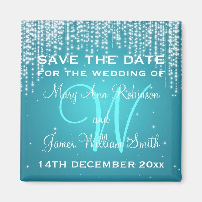 Elegant Save The Date Night Dazzle Blue Magnet (Front)