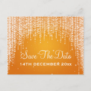 Elegant Save The Date Night Dazzle Orange Announcement Postcard
