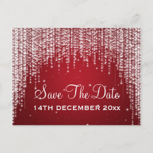 Elegant Save The Date Night Dazzle Red Announcement Postcard