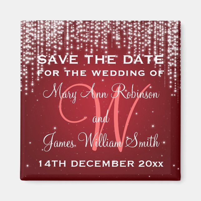Elegant Save The Date Night Dazzle Red Magnet (Front)