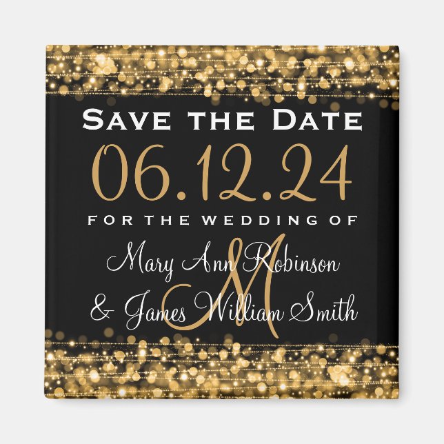 Elegant Save The Date Party Sparkles Gold Magnet (Front)