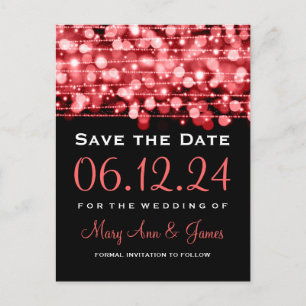 Elegant Save The Date Party Sparkles Red Announcement Postcard