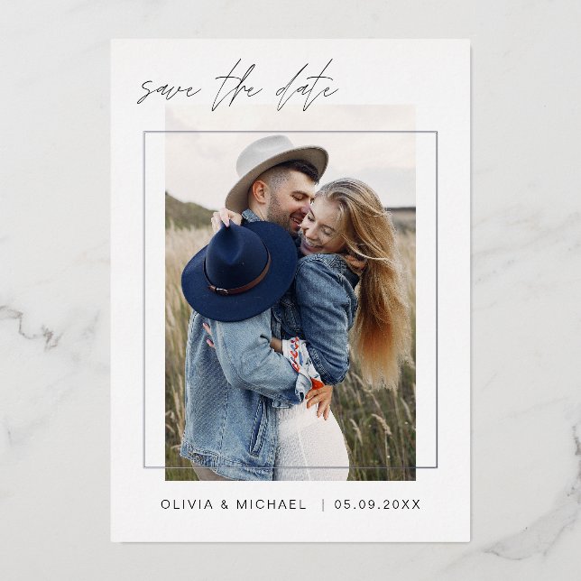 Elegant Save the Date Photo Minimalist Silver (Front)