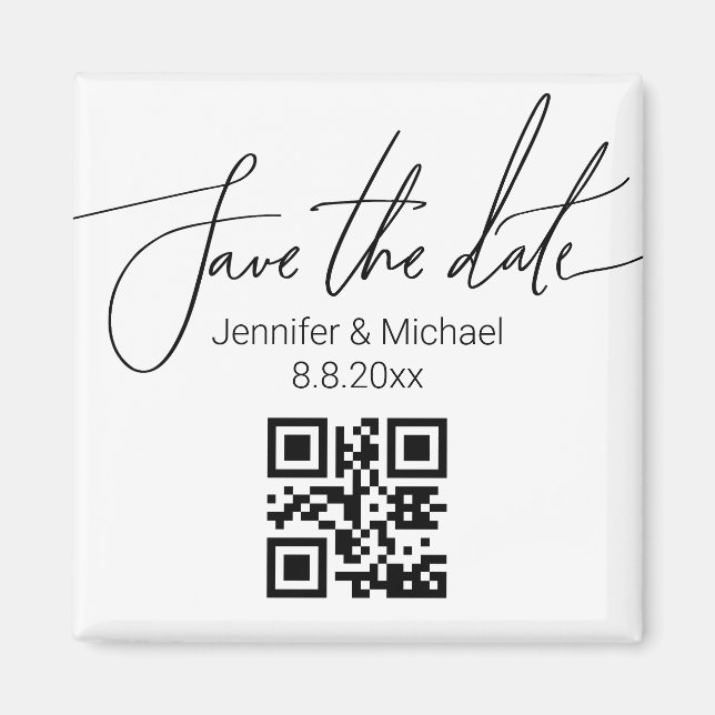 elegant save the date,qr code minimalist wedding magnet (Front)