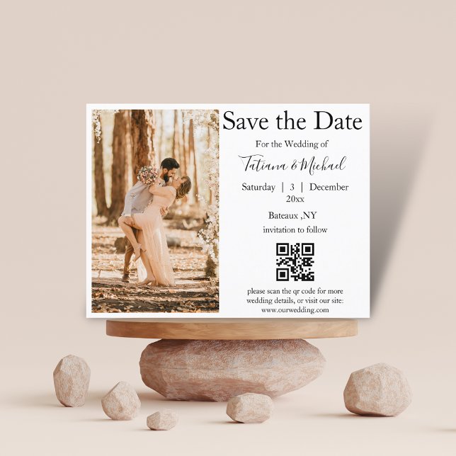 elegant save the date qr code photo wedding  announcement postcard (Creator Uploaded)