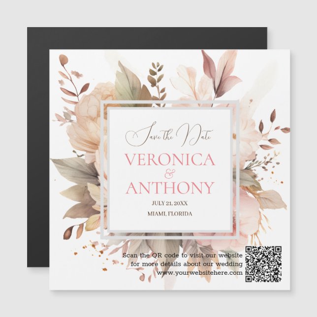 Elegant Save The Date QR Code Wildflower Wedding Magnetic Invitation (Front/Back)