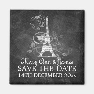 Elegant Save The Date Romantic Paris Black Magnet