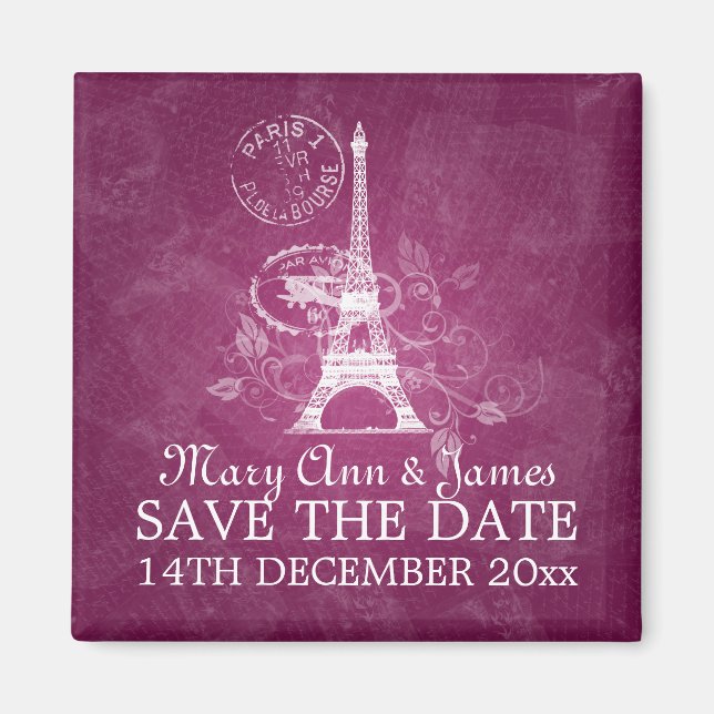 Elegant Save The Date Romantic Paris Pink Magnet (Front)