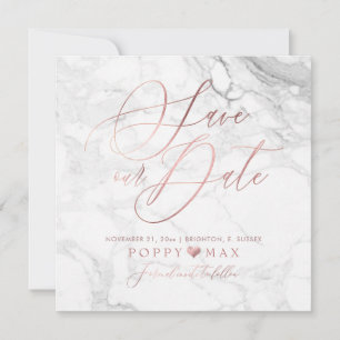 Elegant Save the Date Rose Gold Calligraphy Marble