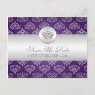 Elegant Save The Date Royal Crown Purple Announcement Postcard