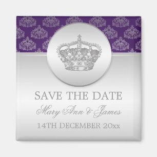 Elegant Save The Date Royal Crown Purple Magnet