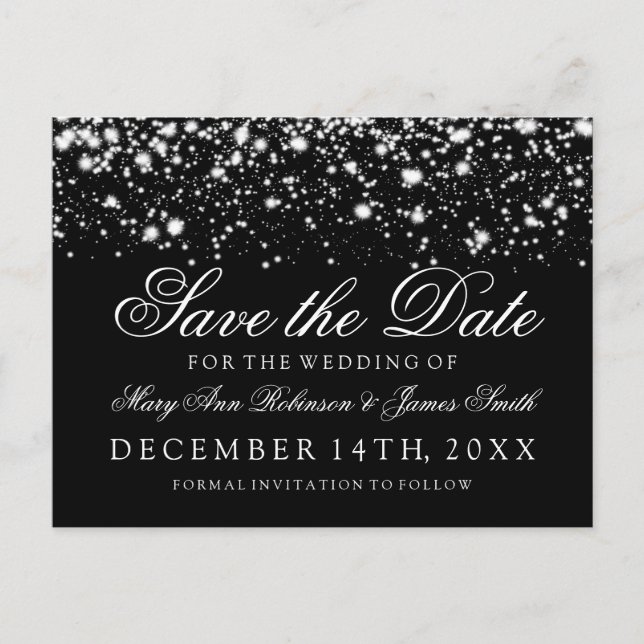 Elegant Save The Date Silver Midnight Glam Announcement Postcard (Front)