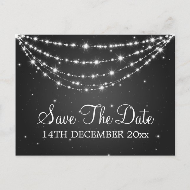 Elegant Save The Date Sparkling Chain Black Announcement Postcard (Front)