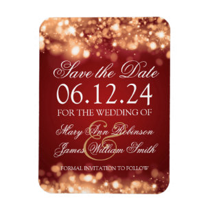 Elegant Save The Date Sparkling Lights Gold Magnet
