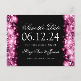 Elegant Save The Date Sparkling Lights Pink Announcement Postcard