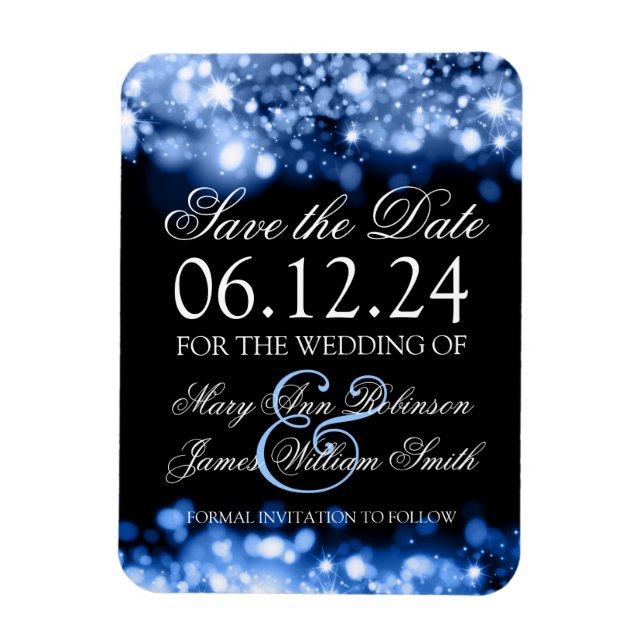 Elegant Save The Date Sparkling Lights Sapphire Magnet (Vertical)
