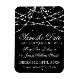 Elegant Save The Date Sparkling String Black Magnet