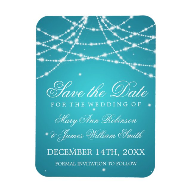 Elegant Save The Date Sparkling String Turquoise Magnet (Vertical)