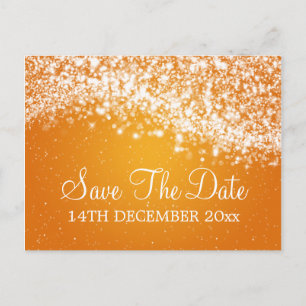 Elegant Save The Date Sparkling Wave Orange Announcement Postcard