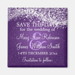 Elegant Save The Date Sparkling Wave Purple Magnet