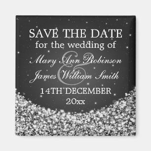 Elegant Save The Date Star Sparkle Black Magnet
