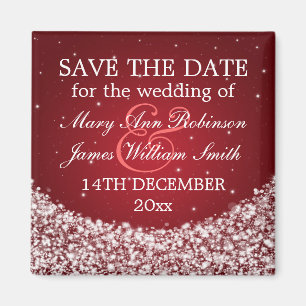Elegant Save The Date Star Sparkle Red Magnet