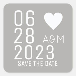elegant "save the date" wedding love grey  square sticker
