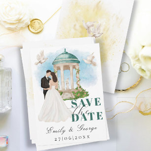 Elegant Save the Date with Bride and Groom Gazebo