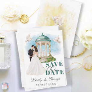 Elegant Save the Date with Bride and Groom Gazebo Invitation