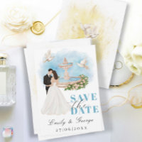 Elegant Save the Date with Bride & Groom Fountain