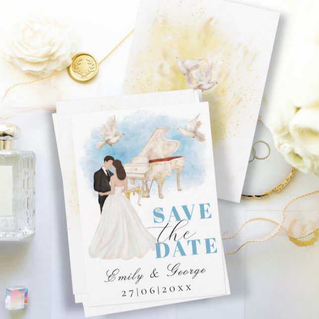 Elegant Save the Date with Bride & Groom Piano Invitation (Creator Uploaded)