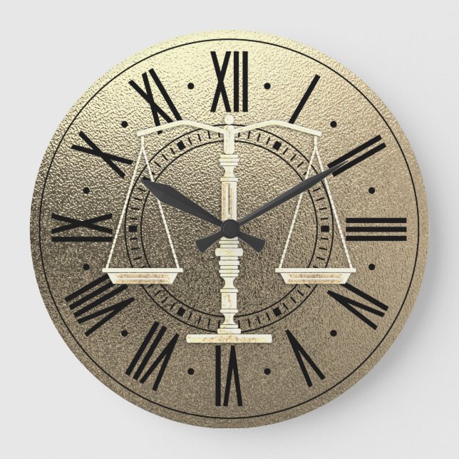 Elegant Scales of Justice | Graphic Gold Metallic Large Clock (Front)