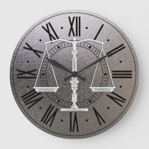 Elegant Scales of Justice Graphic Metallic Large Clock