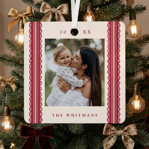 Elegant Scallop Ribbon Frame Christmas Photo Metal Ornament