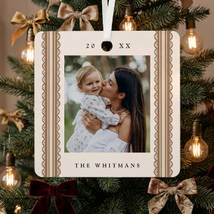 Elegant Scallop Ribbon Frame Christmas Photo Metal Ornament