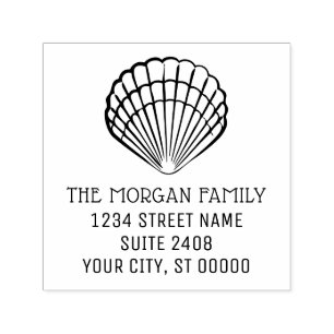 Elegant Scallop Shell Seashore Beach Name Address Self-inking Stamp